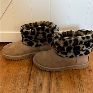 UGG Tan Boots with Leopard Print Cuff